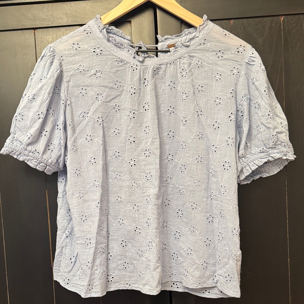 Free People Light Blue Eyelet Blouse